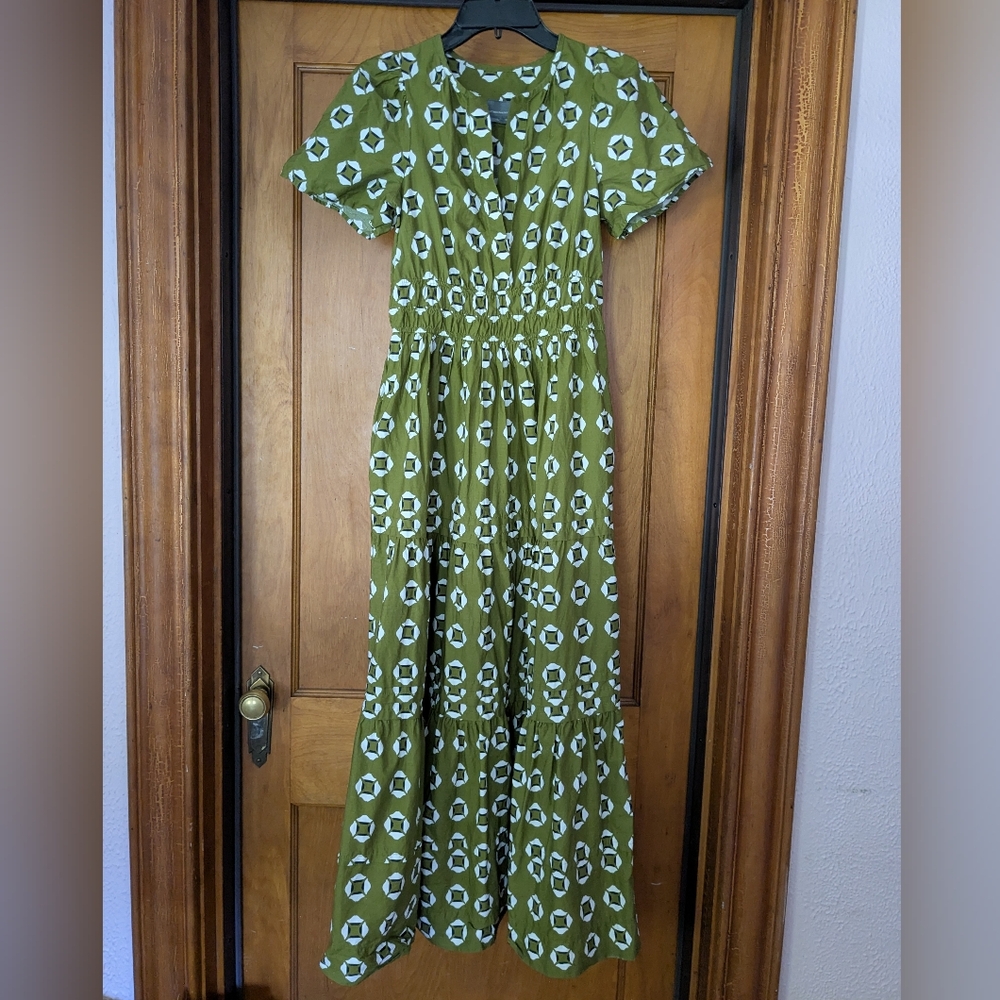 Anthropologie Somerset Maxi Dress Green Geometric